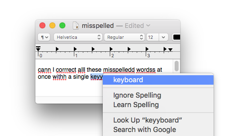 mac keyboard shortcut for miss spelled words on google doc
